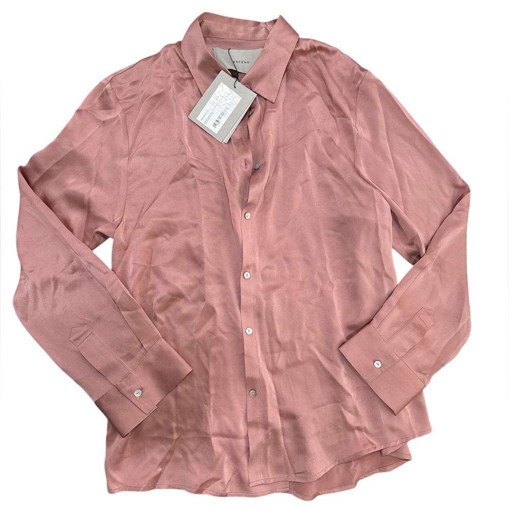 Asceno London Pyjama Top Pale Blush Silk